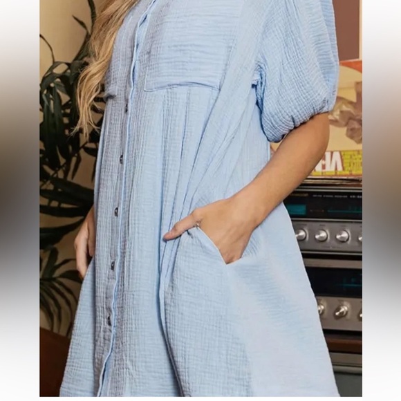 Ces Femme Tops - Ces Femme Linen Light Blue Dress with Pickets OS fits M